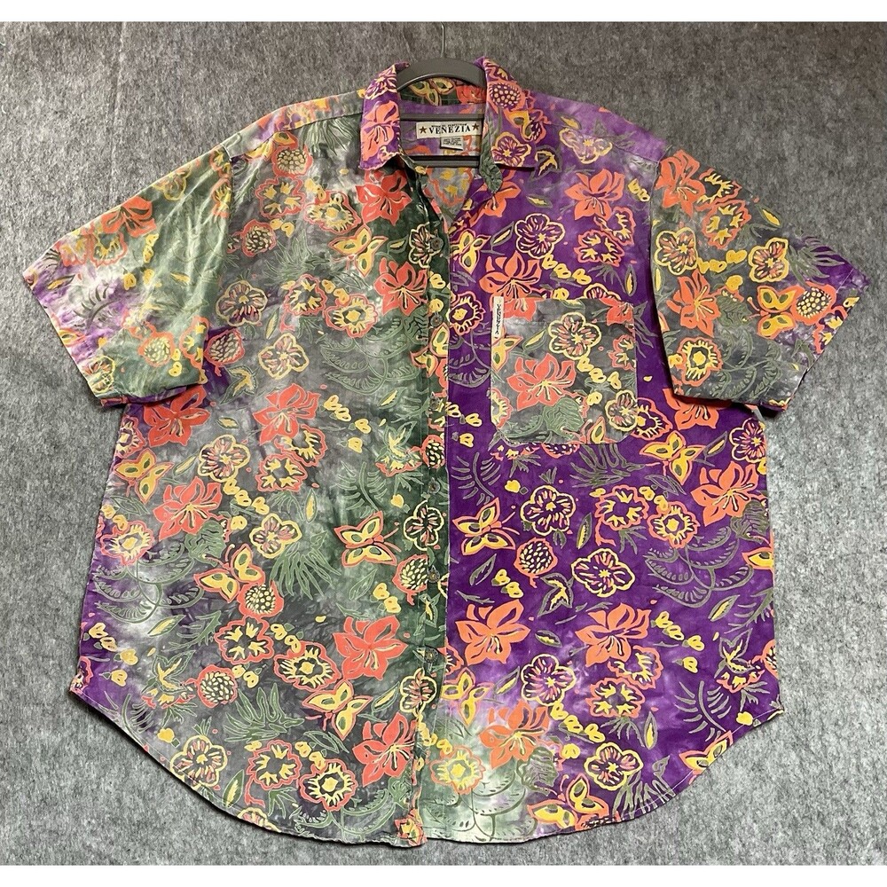 Venezia Shirt Women Plus 18/20 Tropical Short Sleeve Button Up Cotton Top Casual
